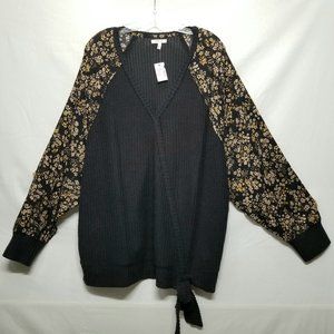 Maurices Flowers Long Sleeves Black Sweater
